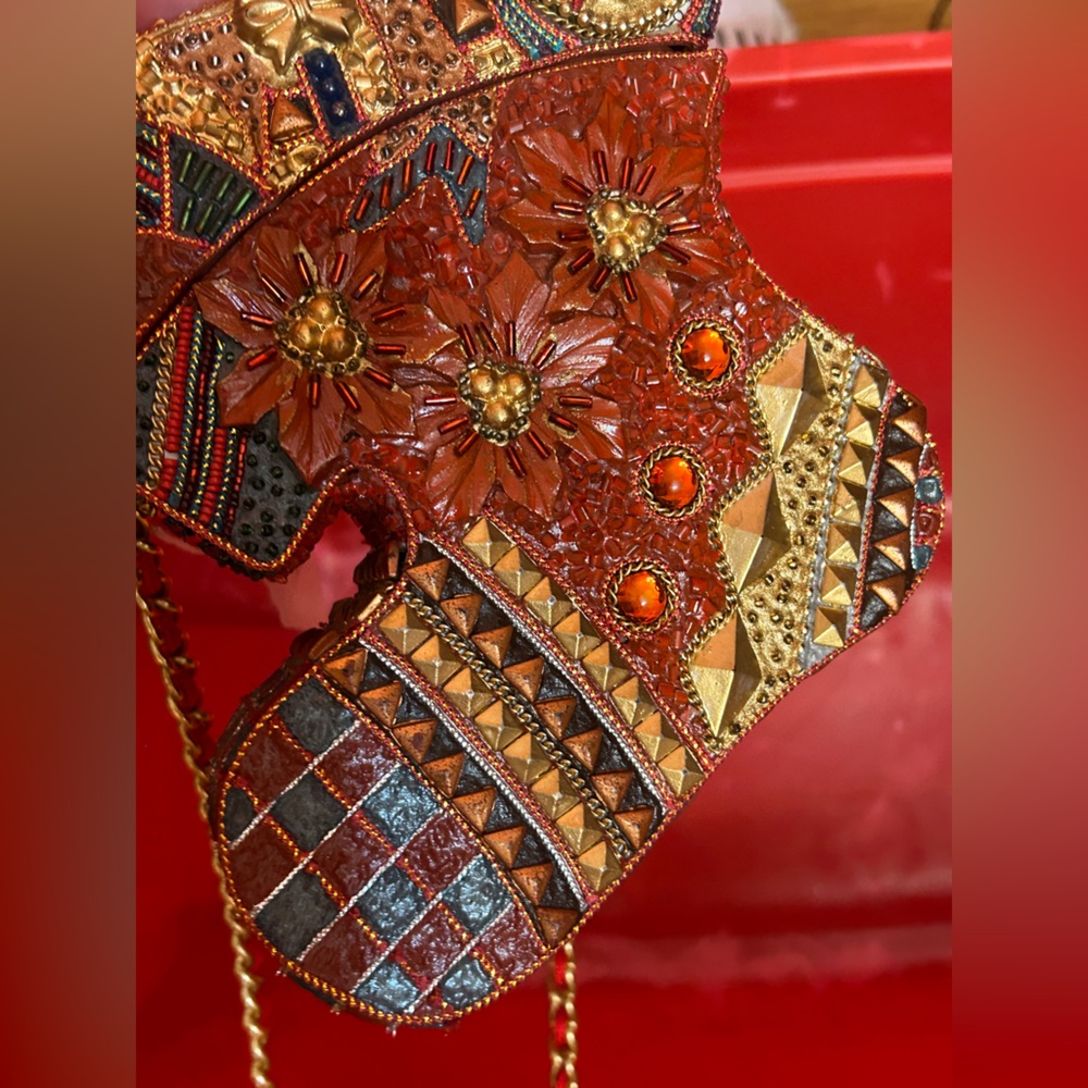 Christmas Stocking Jeweled Beaded Box Purse Clutch Handbag Holiday Unique - Picture 11 of 13